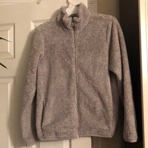 Women fluffy yarn fleece zip jacket